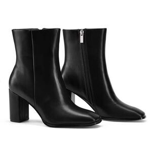 Elisabet Tang Women Ankle Boot 3 Inch Chunky Heel Side Zipper Square Toe Blk 9.5
